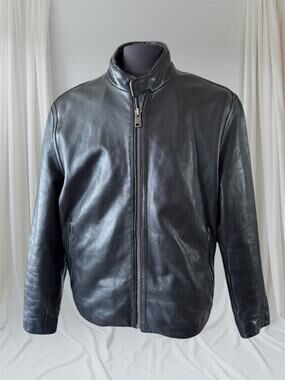 Men's Black Leather café racer style Jacket, XL